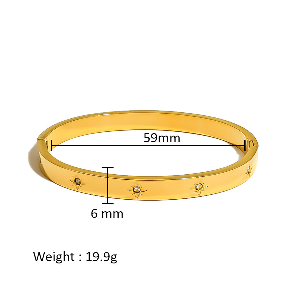 Wholesale Stainless Steel 18K Gold Plated Geometric Star Flower Zircon Bracelet