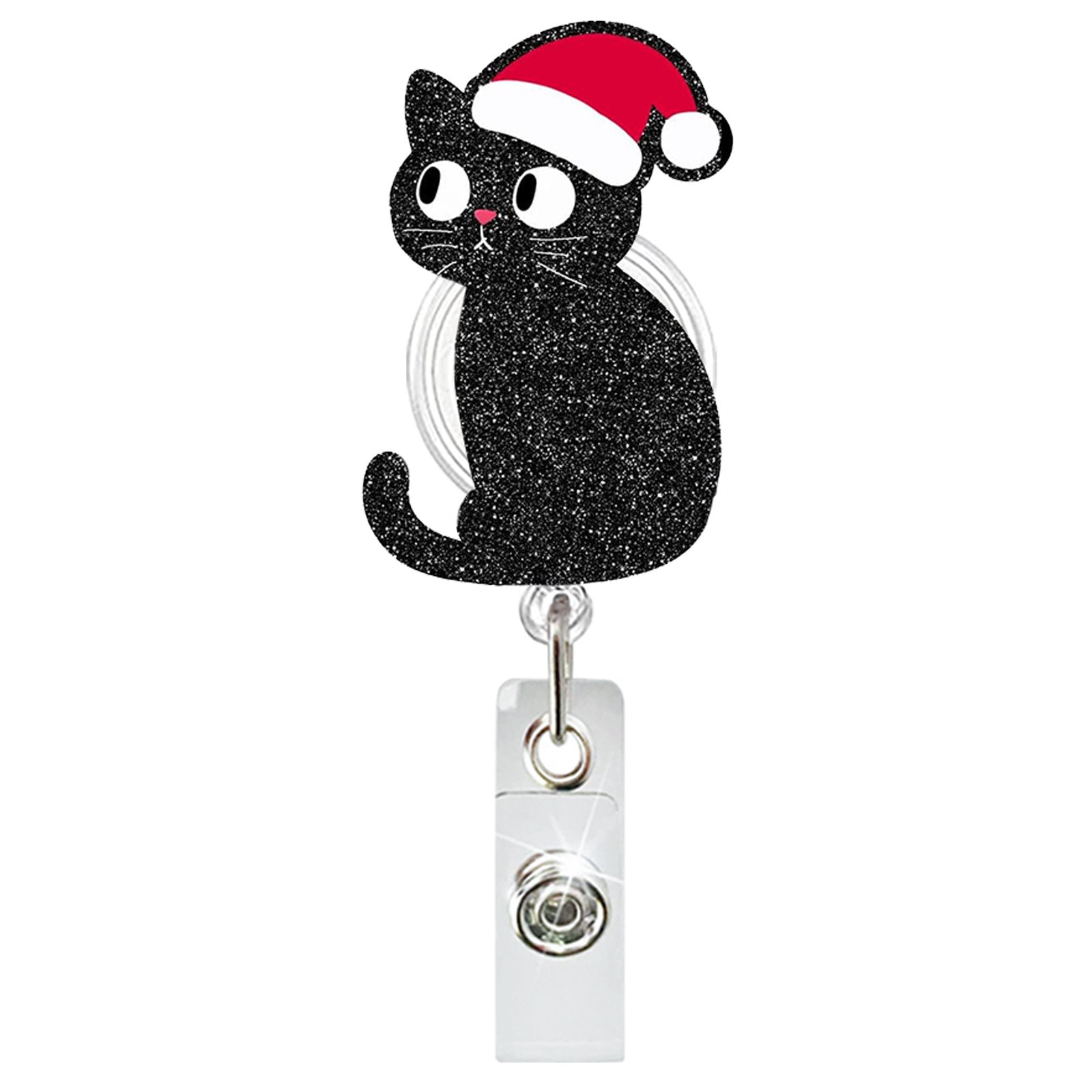 Wholesale Christmas Glitter Acrylic Cat Sloth Retractable Rotating Badge Keychain ACC-KC-QiDing030