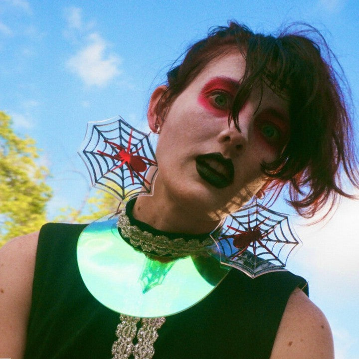 Wholesale Halloween Asymmetric Glitter Letter Horror Pumpkin Knife Ghost Skull Skeleton Spider Acrylic Exaggerated Earrings