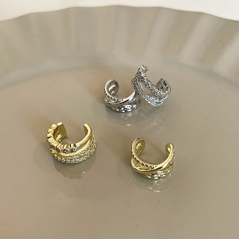 Wholesale Minimalist Multi-Layer Zircon Ear Cuff - Copper Electroplated Jewelry Accessory