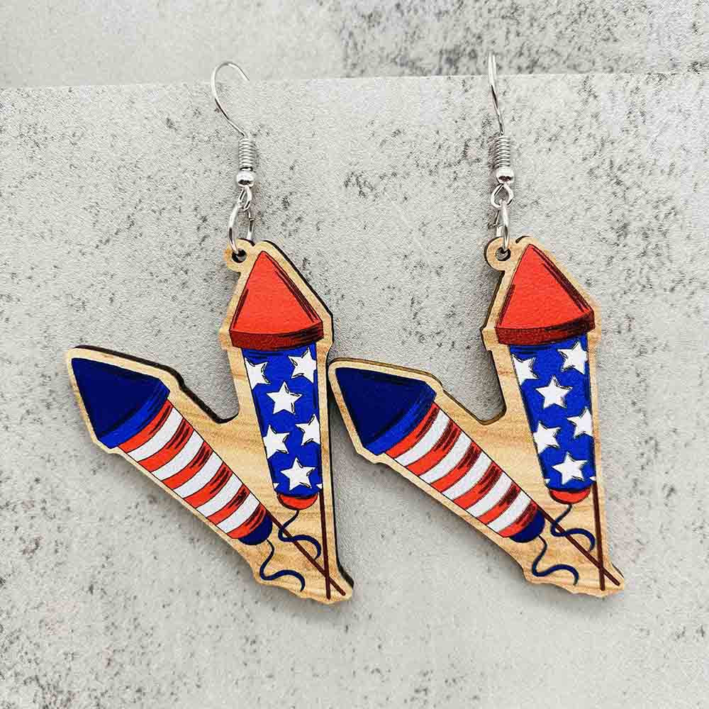 Wholesale American Independence Day Five Pointed Star Wooden Earrings ACC-ES-CY020