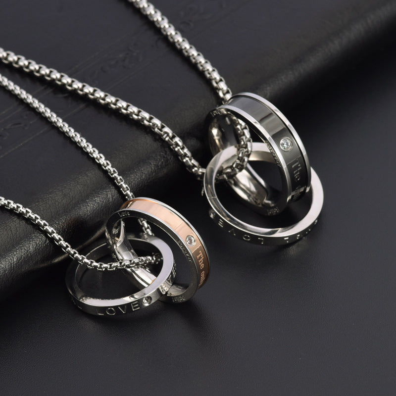 Wholesale Stainless steel double ring pendant necklace