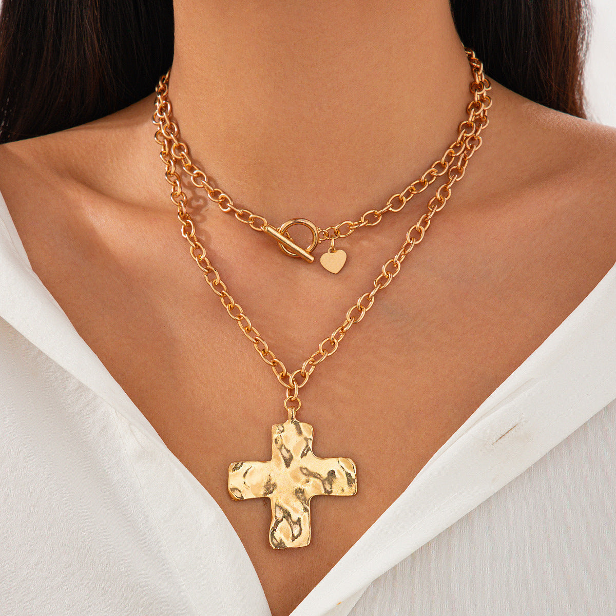 Wholesale Punk Cross Necklace With Heart Pendant For Women OT Chain Clavicle Jewelry Accessory Trendy Gift For Boutique Resale