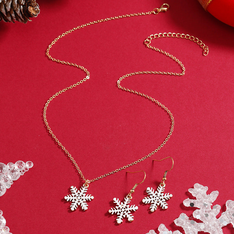 Wholesale Christmas Cute Cartoon Oil Drip Snowflakes 2-piece Necklaces Set ACC-NE-KaiQing008