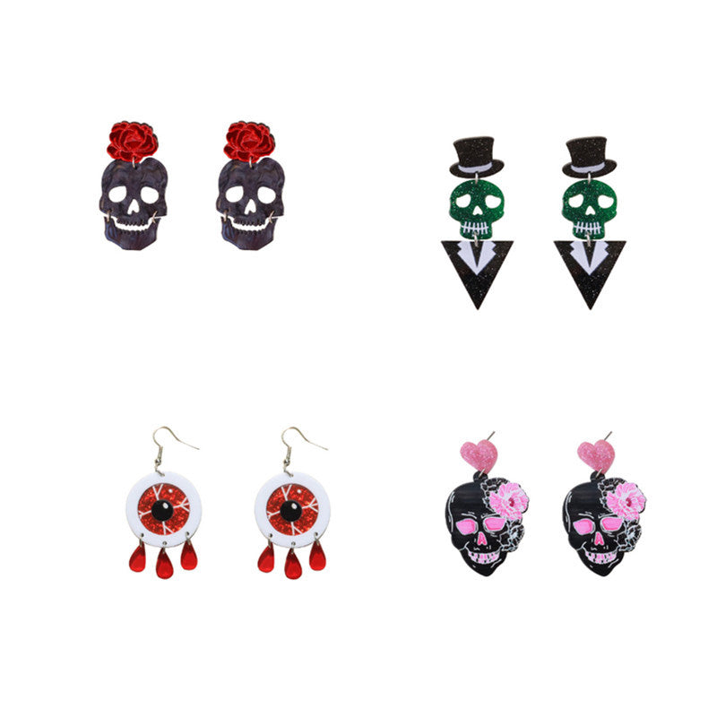 Wholesale  Pumpkin Cat Skull Funny Exaggerated Acrylic Halloween Earrings