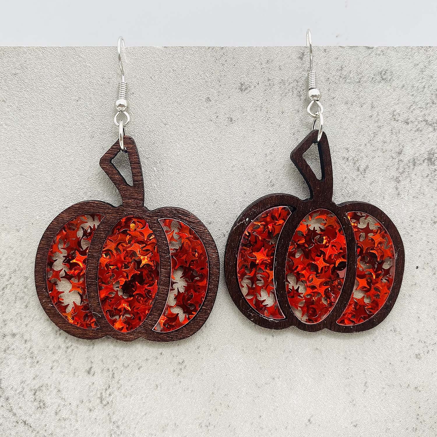 Wholesale Thanksgiving Earrings Halloween Pumpkin Wood Inlay Acrylic Earrings ACC-ES-ChenY022