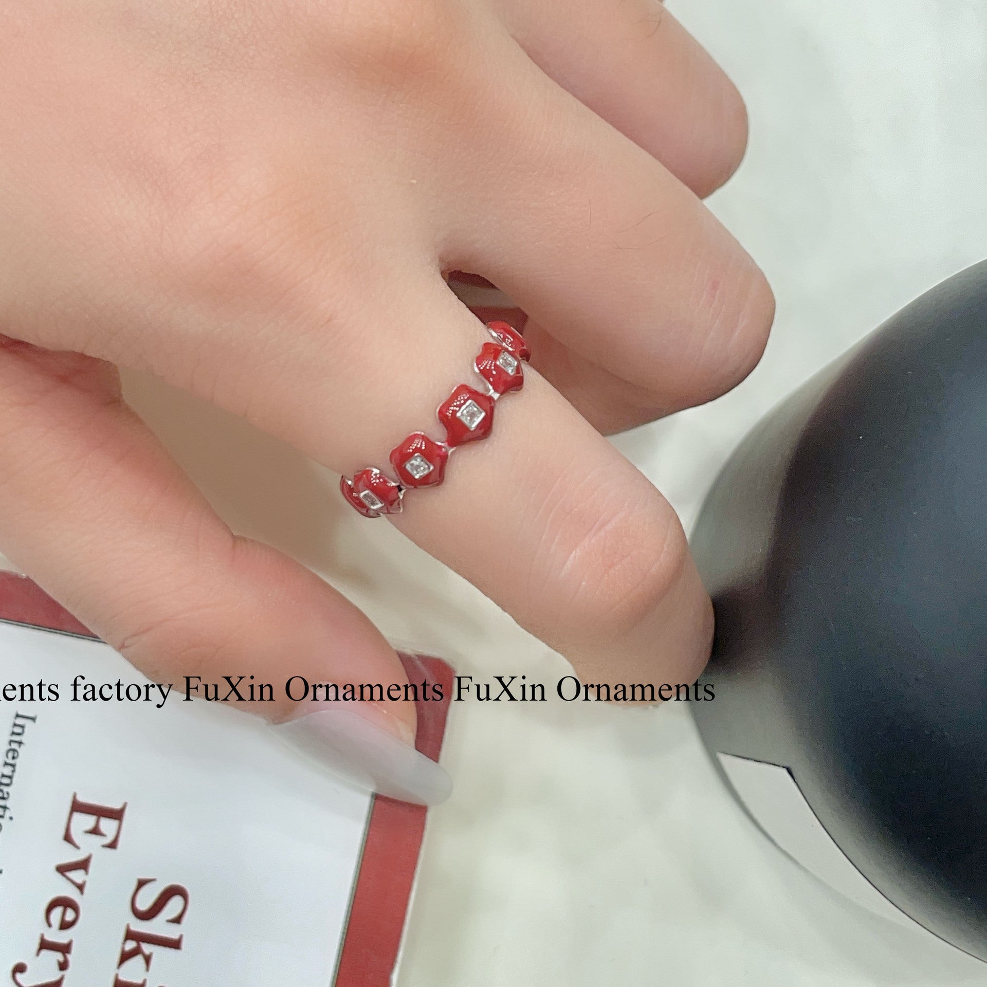 Wholesale Red Oil Dropping Flower Cherry Ring