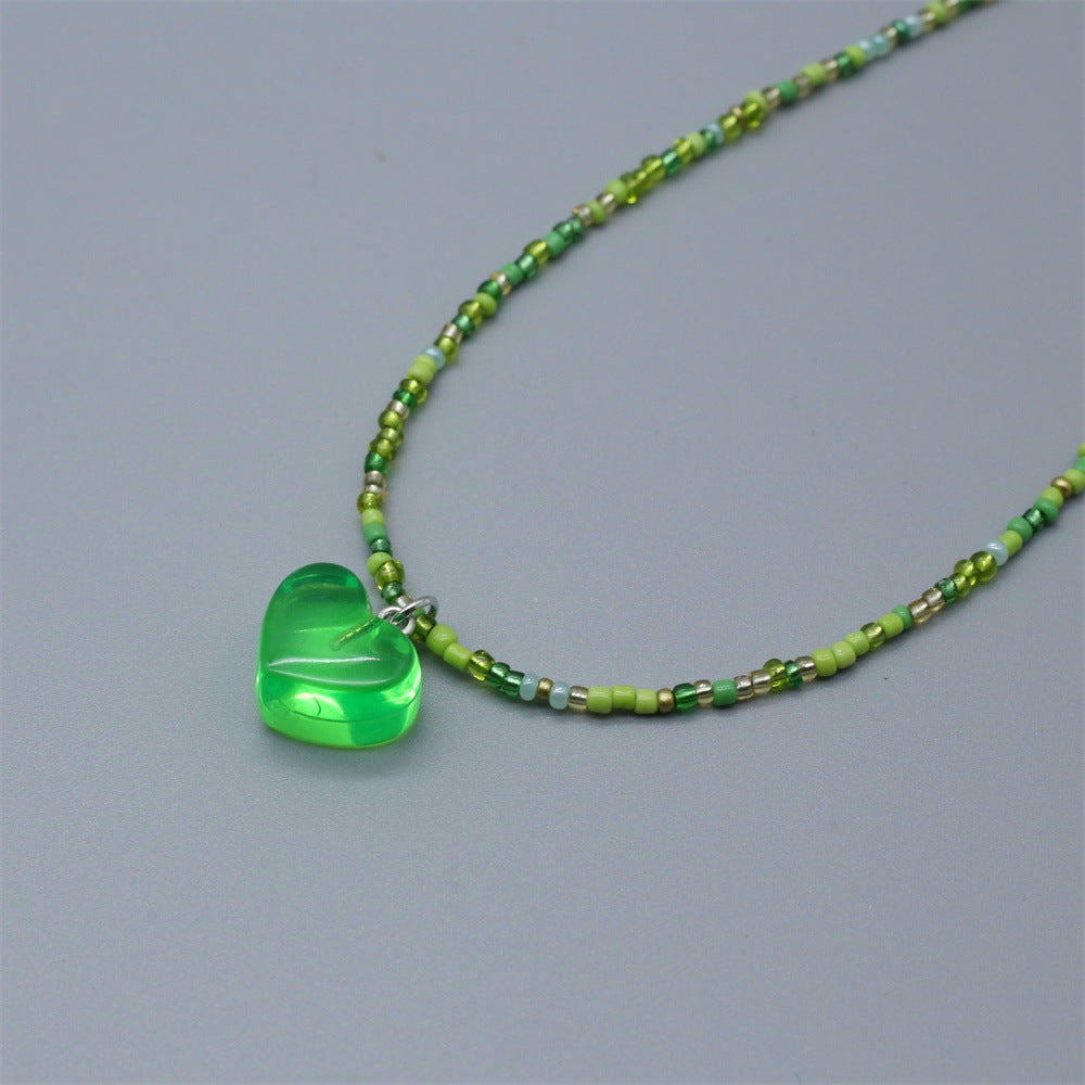 Wholesale Colorful rice beads beaded necklace  transparent love all-match clavicle chain