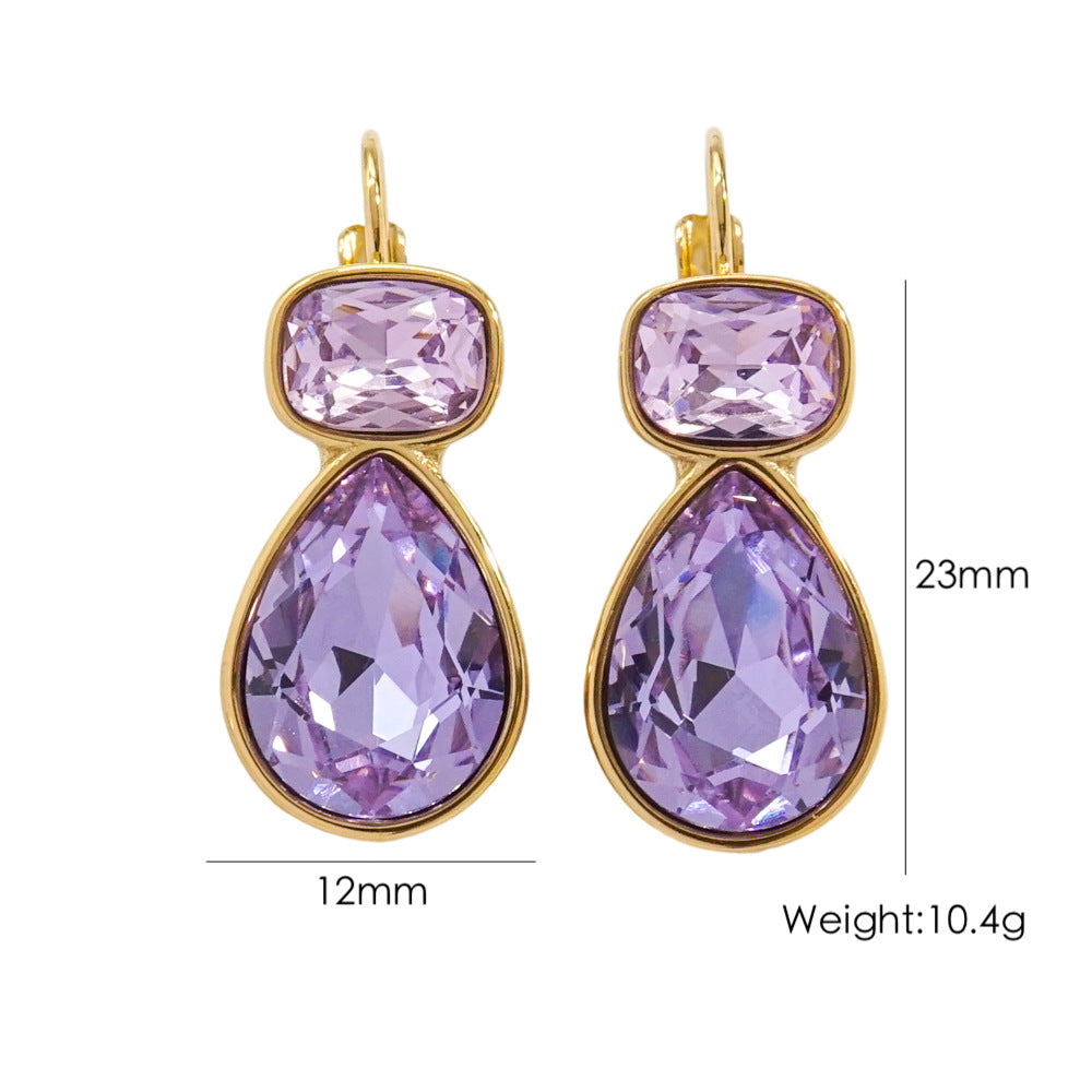 Wholesale Stainless Steel Water Drop Zircon Ears Earrings