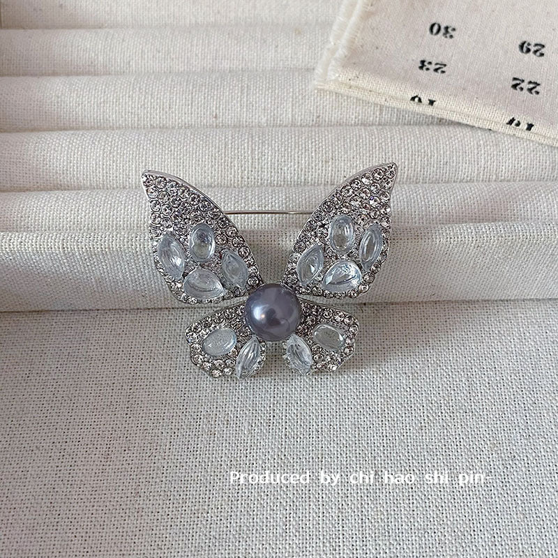 Wholesale Light Luxury Grey Butterfly Brooch