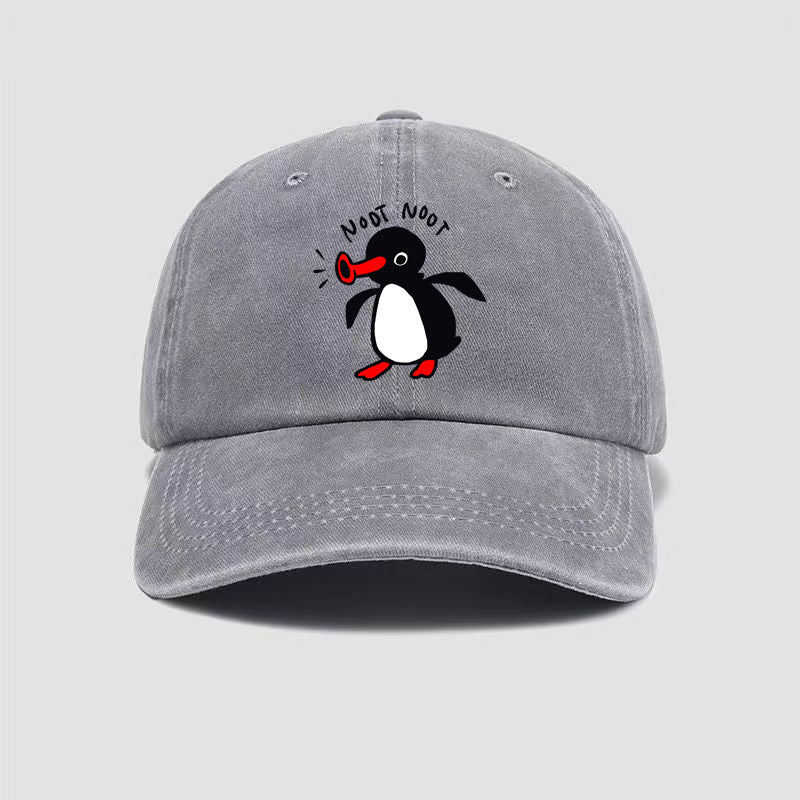 Wholesale  Curved Brim Washed Cotton Cartoon Print Penguin Baseball Cap