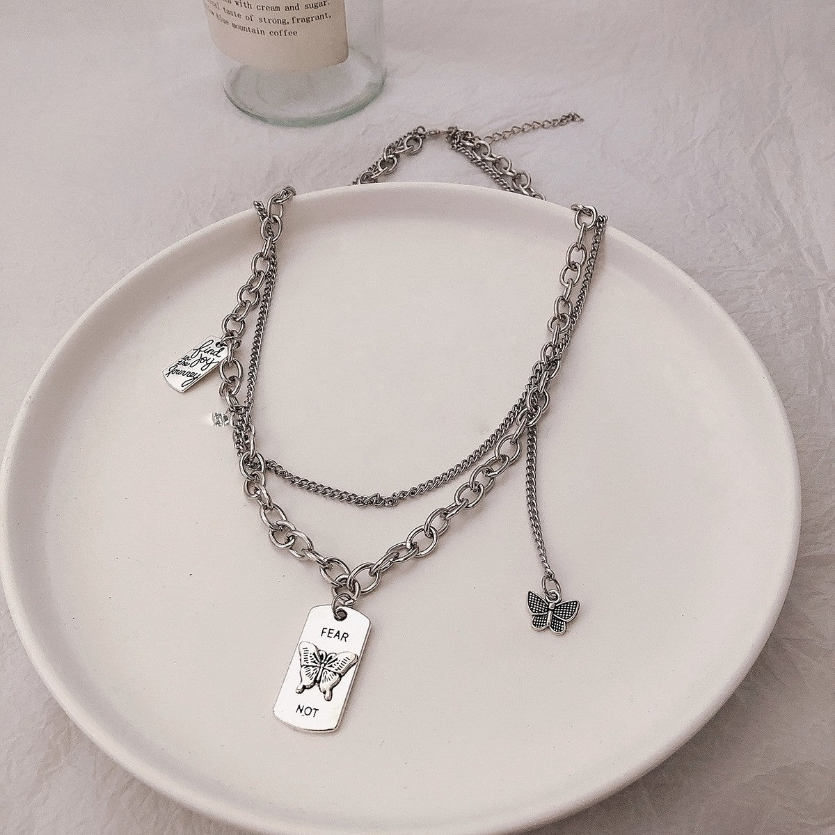 Wholesale Butterfly Square Pendant Titanium Steel Necklace