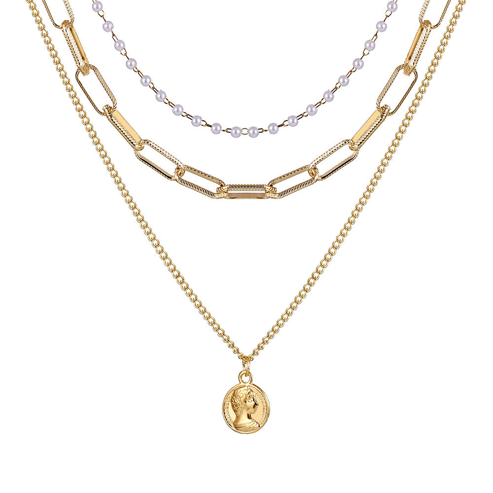 Wholesale Human head necklace set light luxury temperament relief round necklace