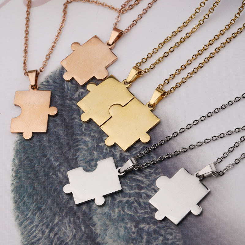 Wholesale Titanium Steel Couple Simple Fashion Geometric Puzzle Necklace