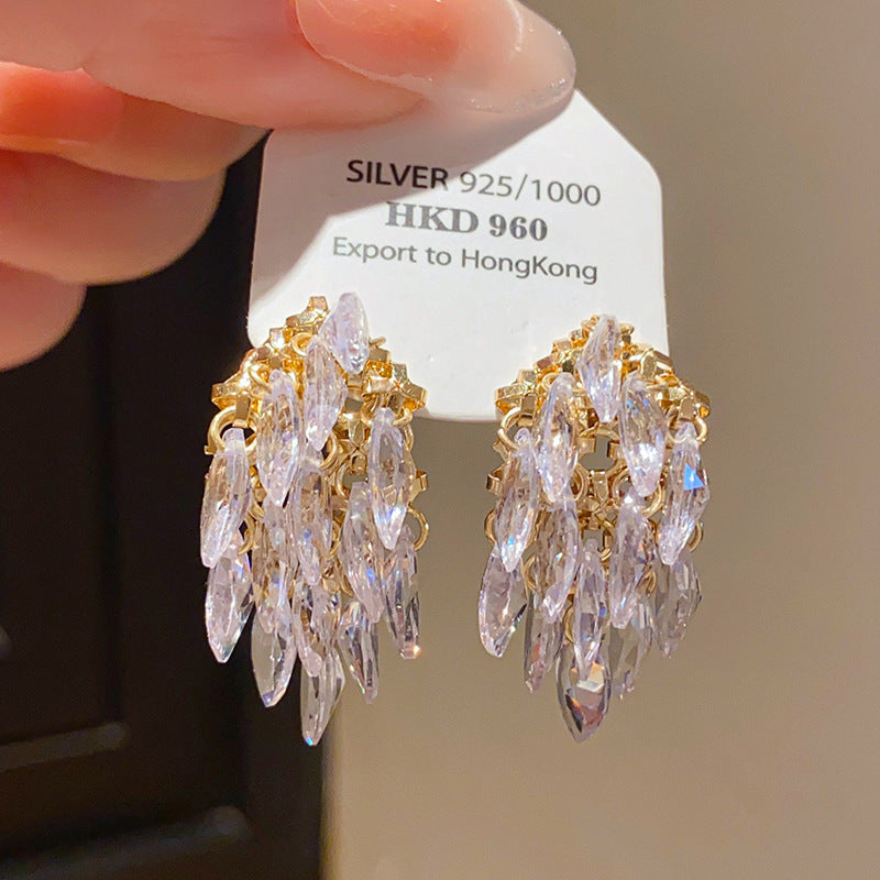 Wholesale Minimalist Luxury Floral Wheat Earrings with Zircon Tassels
