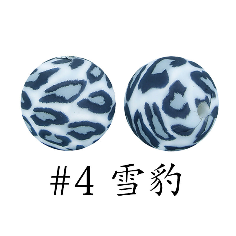 Wholesale 50pcs Western Style Leopard Skull Color Aztec Printed Silicone Balls Beads ACC-BDS-HeSheng007