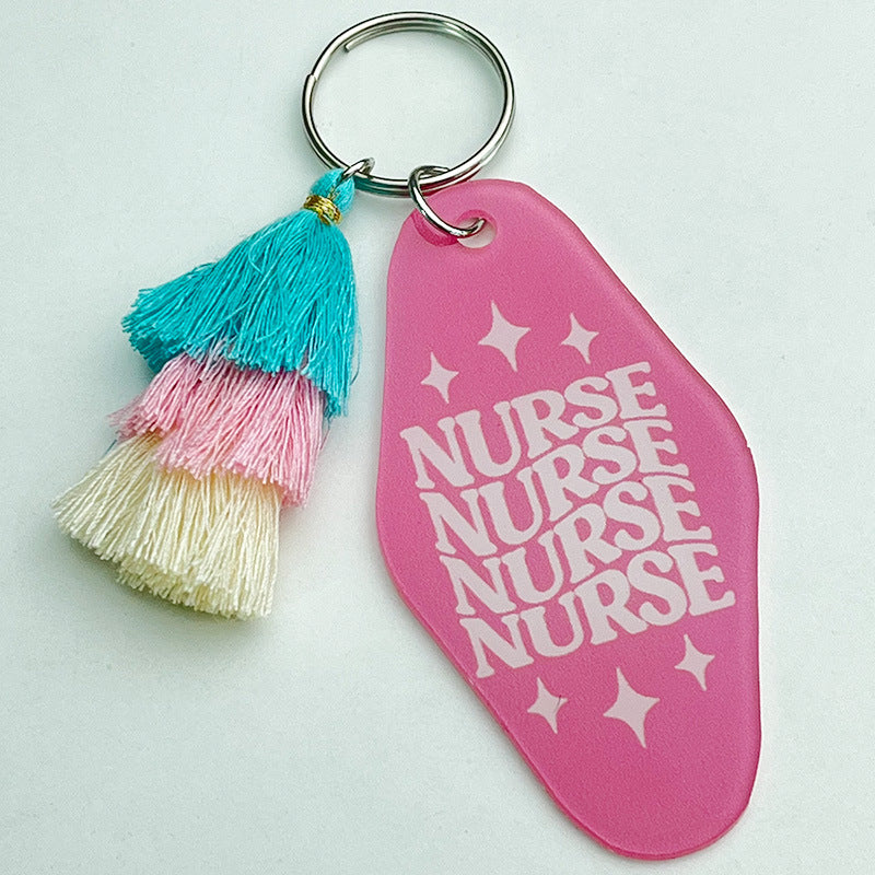 Wholesale 2pcs/pack Mother's Day Acrylic Keychain Nurse Mother Coffee Three-layer Colored Tassel Keychain ACC-KC-HY008