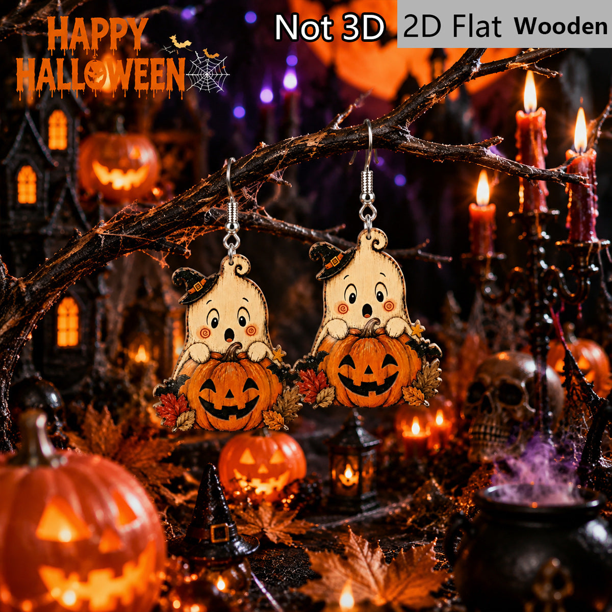 Wholesale Wooden  Earrings Cute Ghost Pumpkin Witch Vintage Maple Leaf Design Party Wear Jewelry Accessory For Resale