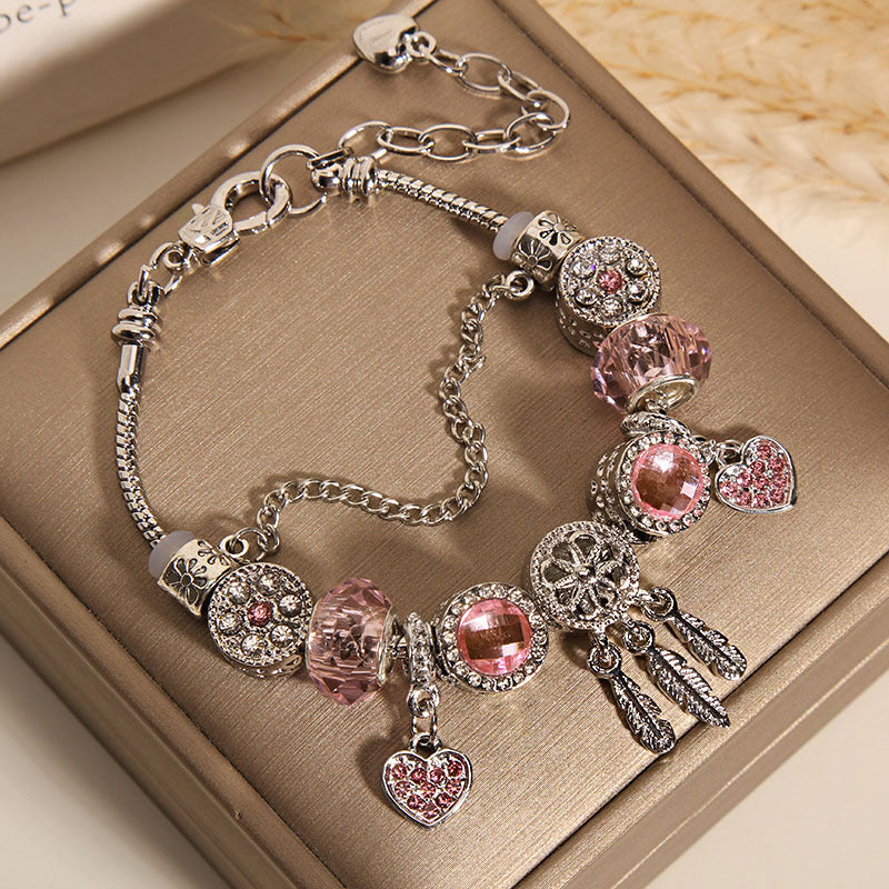 Wholesale Pink Beaded Dream Catcher Bracelet