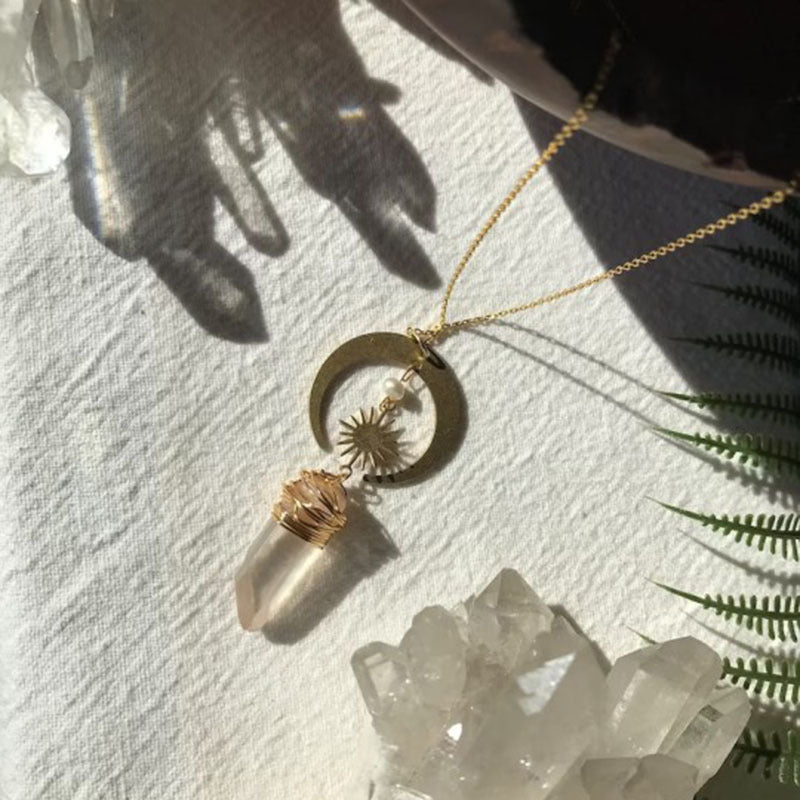 Wholesale Bohemian Crystal Quartz Stone Sun Moon Pendant Necklace