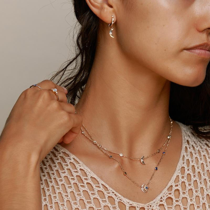 Wholesale Star Moon Sapphire Copper Electric Gold Necklace ACC-NE-JP003