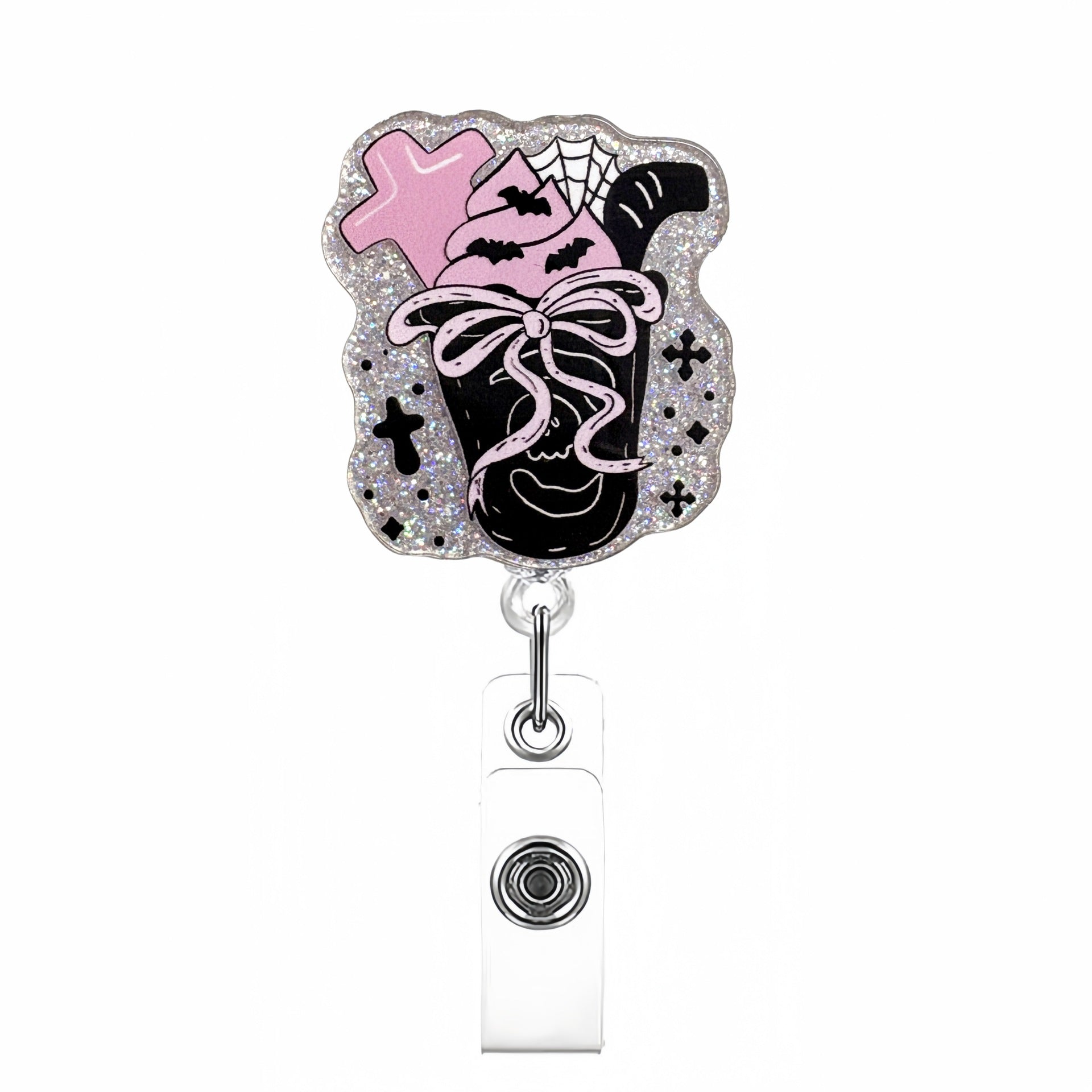 Wholesale Pink Halloween Acrylic Retractable Clip Badge Keychain