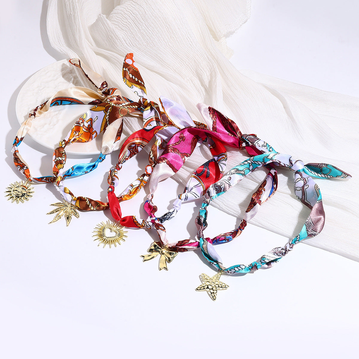 Wholesale New Maillard Colorful Printed Silk f Necklace Hand-Knotted Etsy Bohemian Fashion Accessories