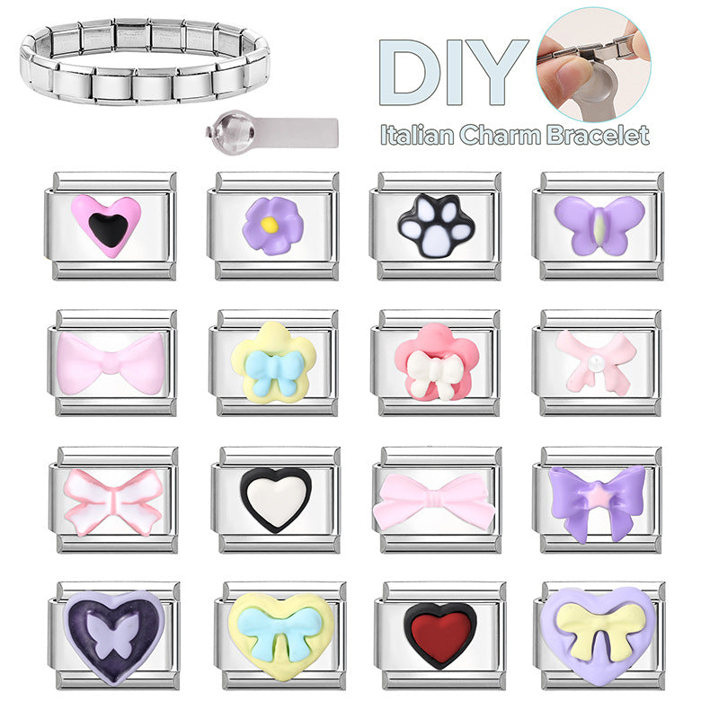 Wholesale 9mm Italian Charm Starter Bracelets DIY Bow Heart Stainless Steel Composable Bracelet