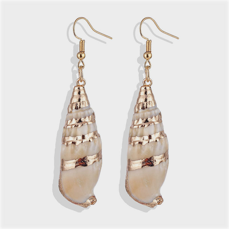 Wholesale Bohemian Natural Shell Earrings Gold Plated Conch Pendant Necklace Beach Fashion Jewelry Accessory