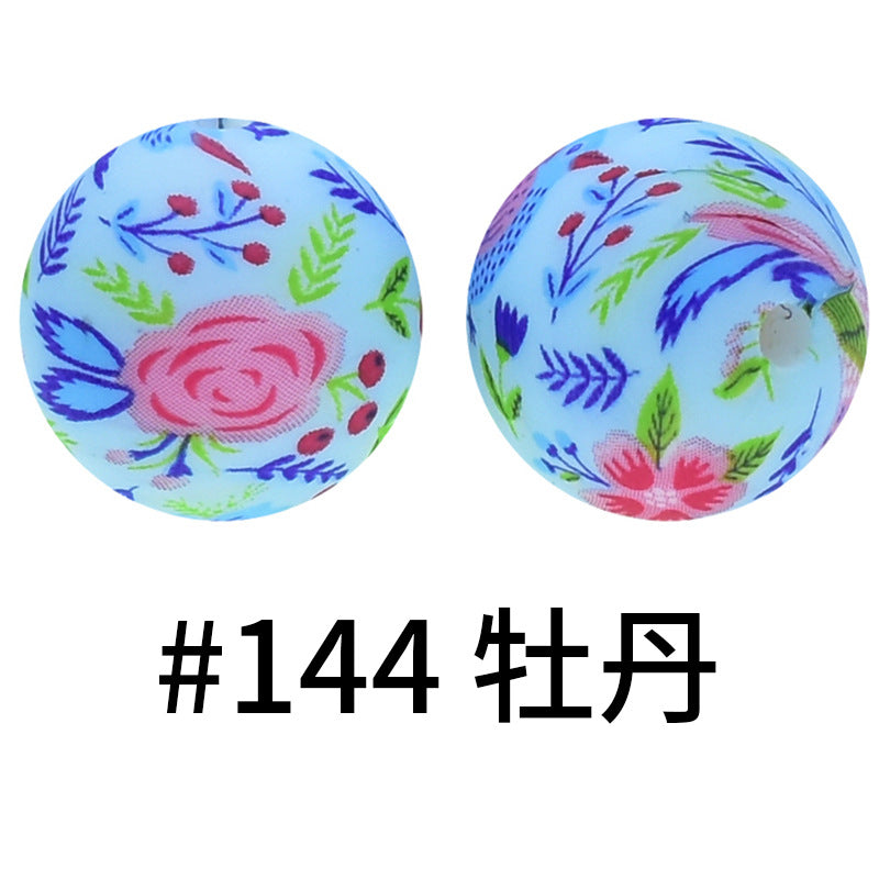 Wholesale 50pcs 15mm Peony Silicone Round Beads DIY Bead Accessories ACC-BDS-HeSheng006