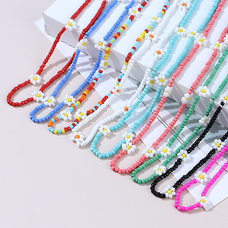 Wholesale Ethnic Style Rice Bead Flower Necklace