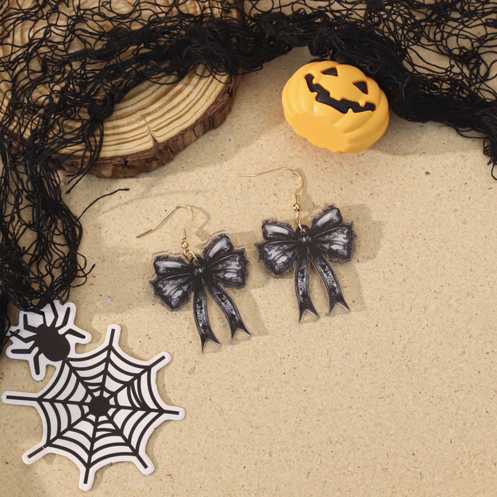 Wholesale Halloween Gothic Acrylic Evil Pumpkin Bow Earrings