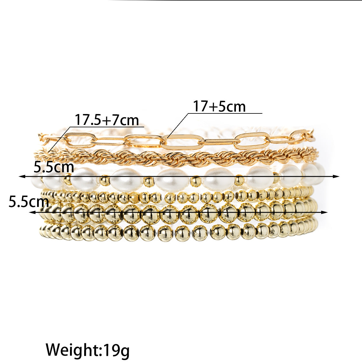 Wholesale Paperclip chain pearl beaded stretch bracelet