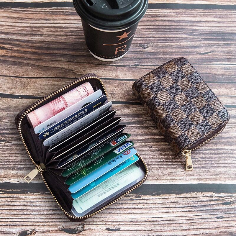 Wholesale Retro European American Card Wallet For Women Large Capacity With Plaid Coffee 9 Slots Chic Everyday Accessory Boutique Gift