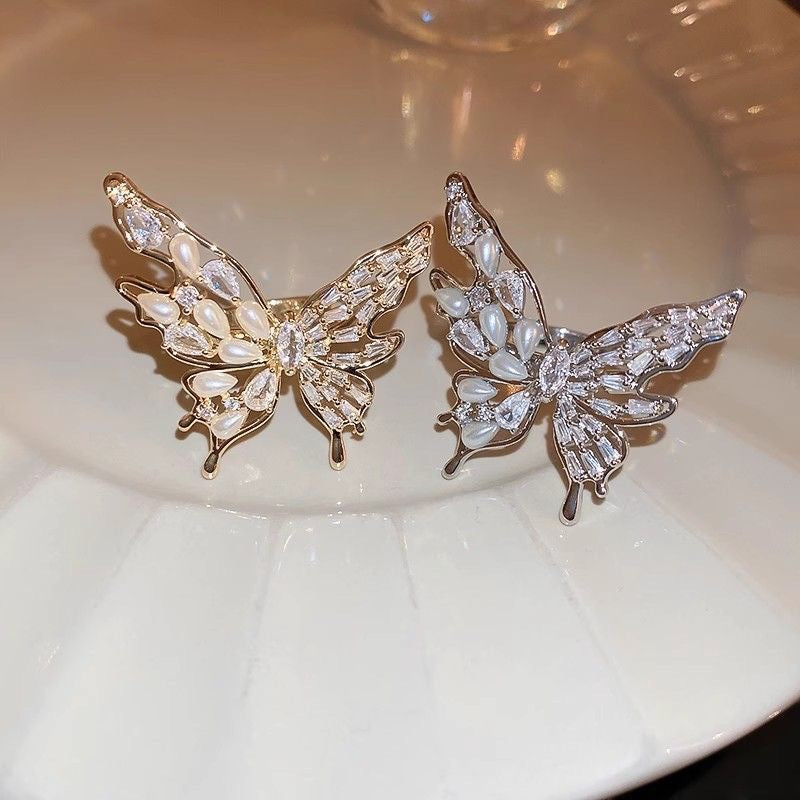 Wholesale Autumn and Winter Light Luxury Zircon Butterfly Pearl Open Ring Elegant Index Finger Ring Fashionable Versatile Ring Accessories