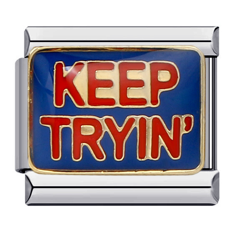 Modello di saldatura in acciaio al titanio all'ingrosso Bracciale con modulo italiano Charms a goccia d'olio placcato oro