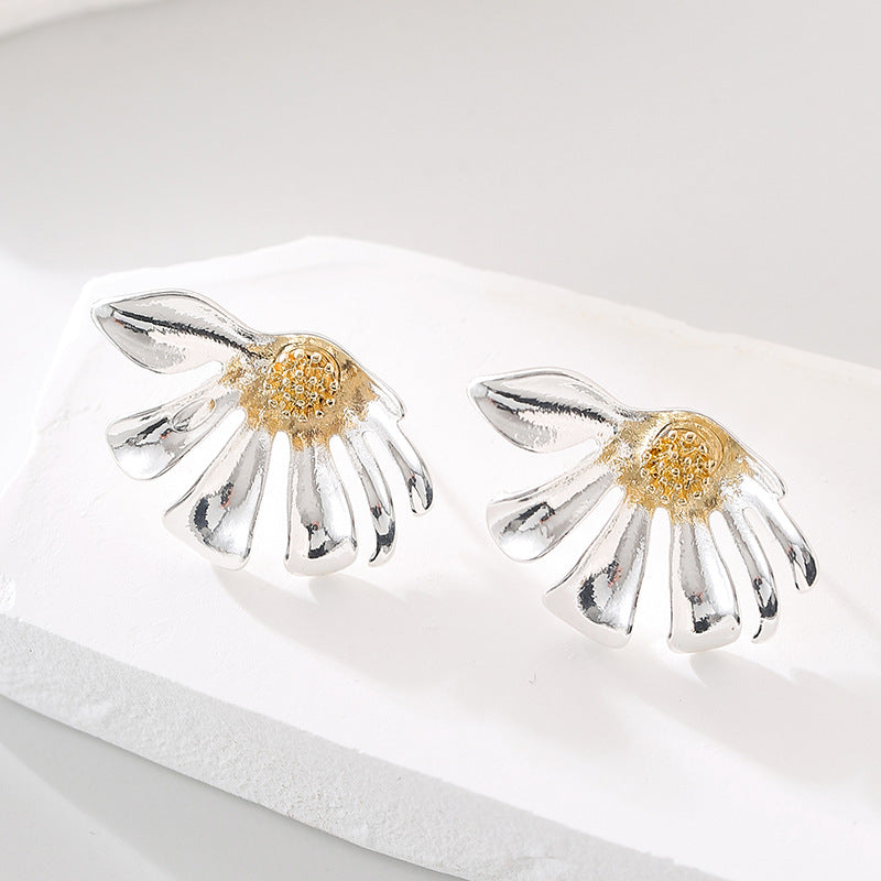 Wholesale  real gold plating silver earrings pleated flower earrings