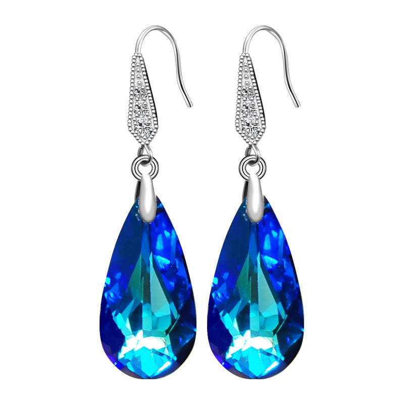 Wholesale Water drop artificial crystal blue super flash earrings