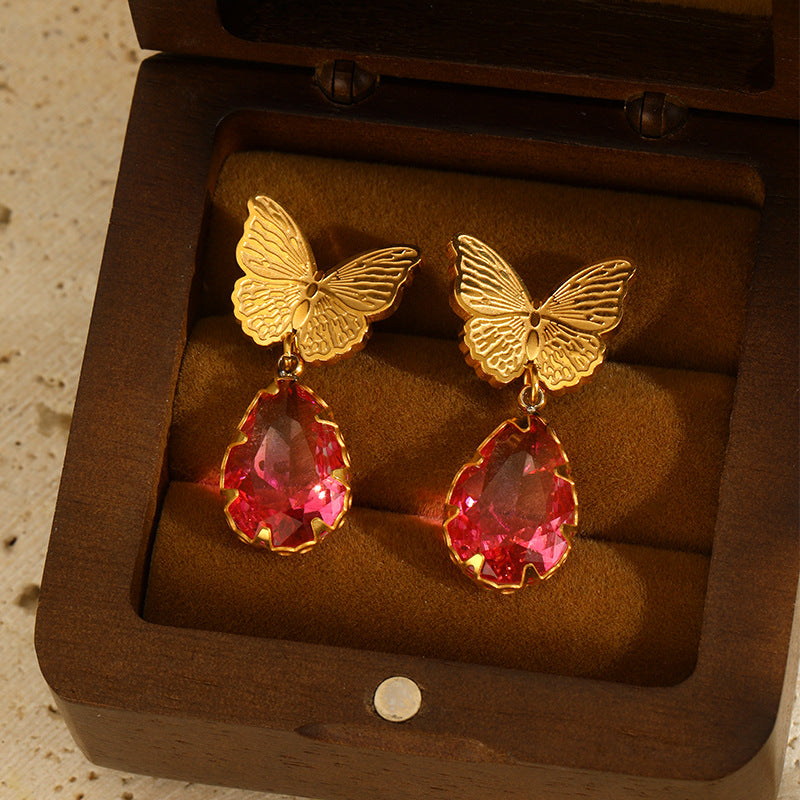 Wholesale Stainless Steel Three-Dimensional Butterfly Earrings