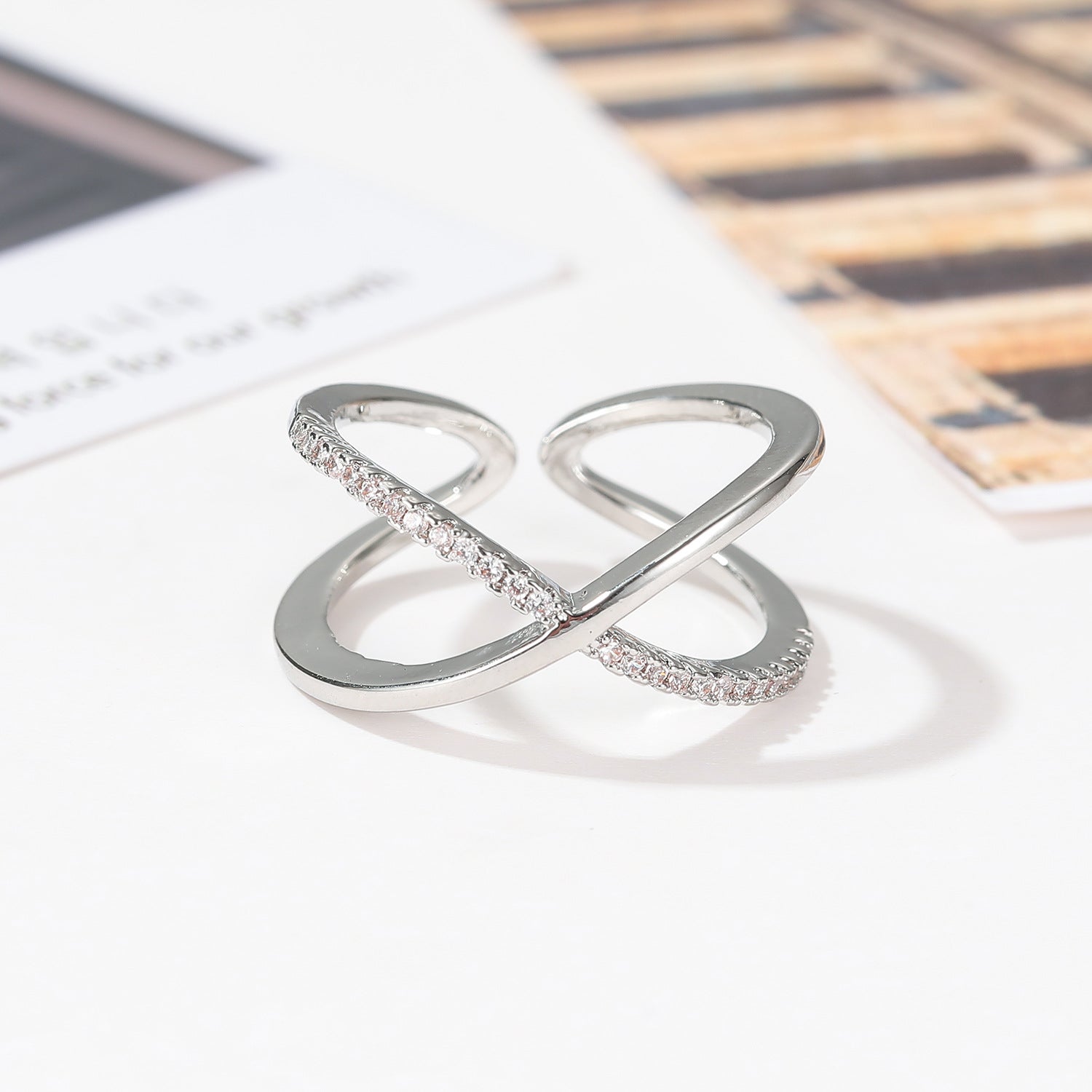 Wholesale Simple cross ring  finger ring zircon ring