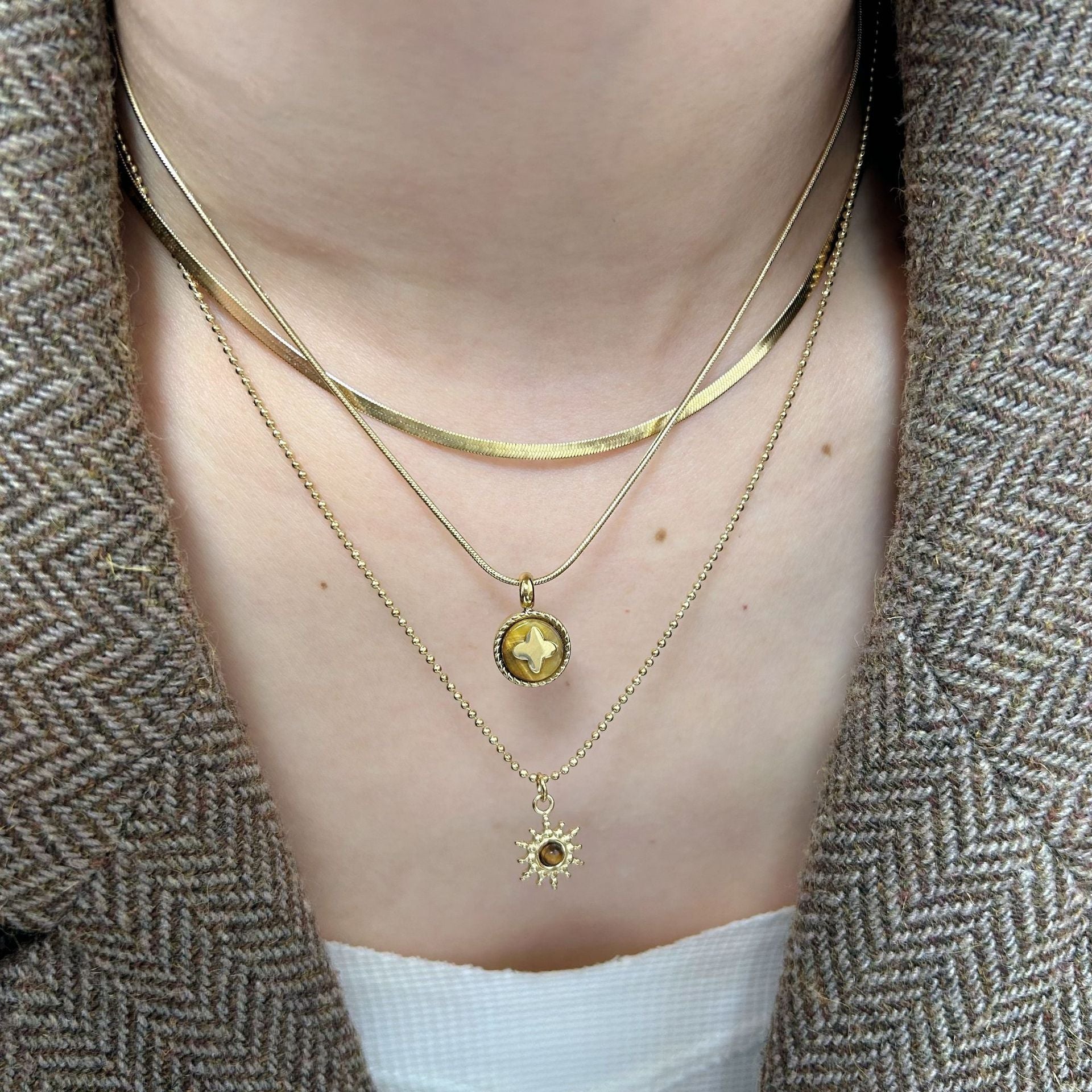 Wholesale Stainless Steel  Gold Sunflower Yellow Tiger Stone Necklace