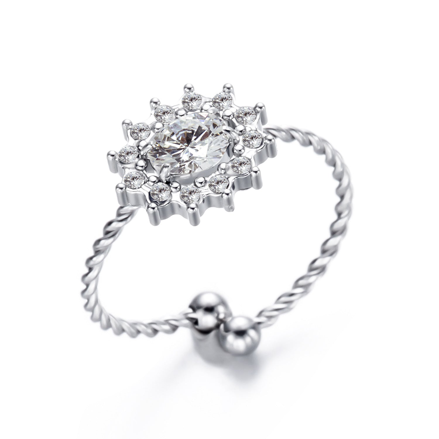 Wholesale Stainless Steel Square Dot Diamond Adjustable Ring