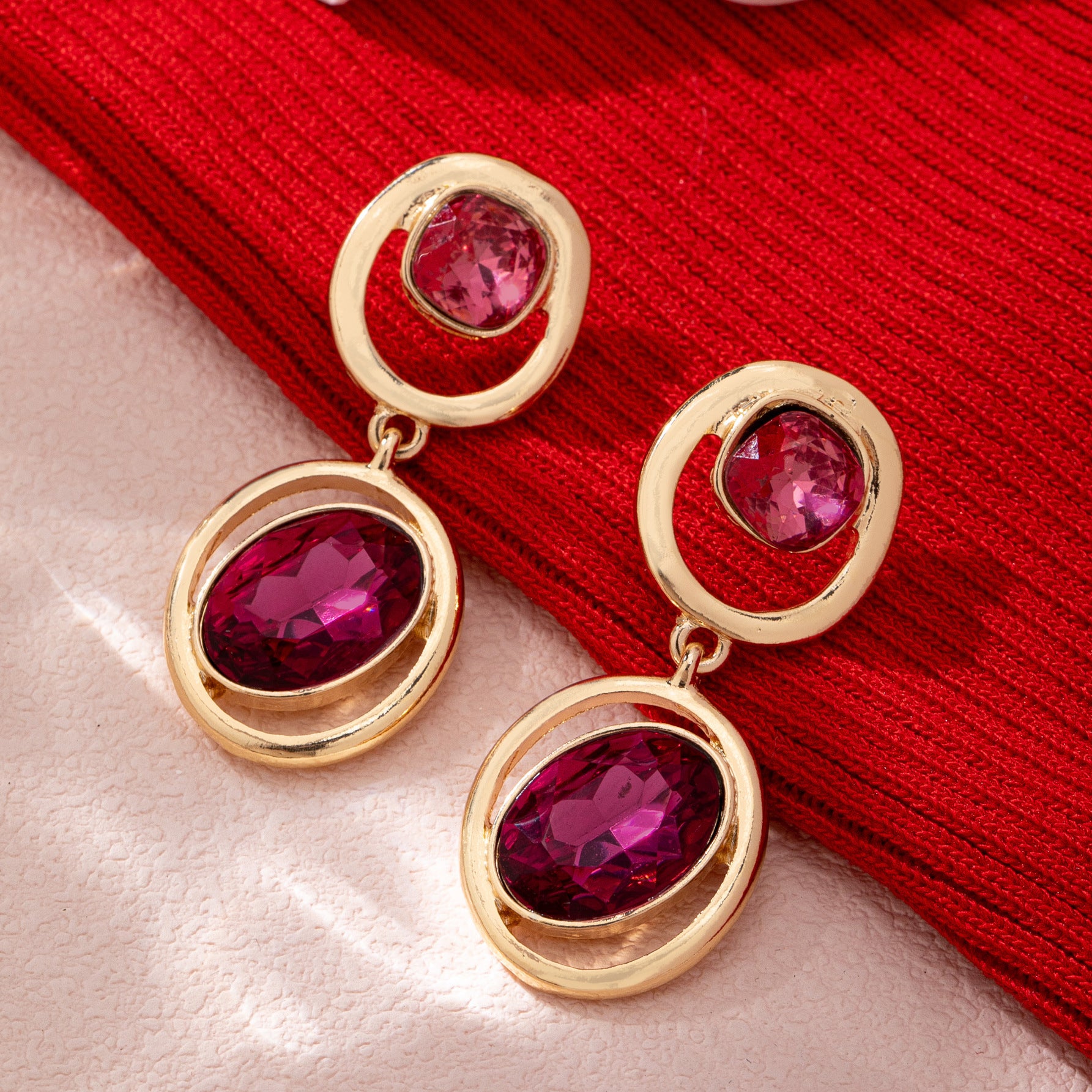 Wholesale Red Double Layer Oval Geometric Retro Earrings For Party And Daily Wear Jewelry Accessory