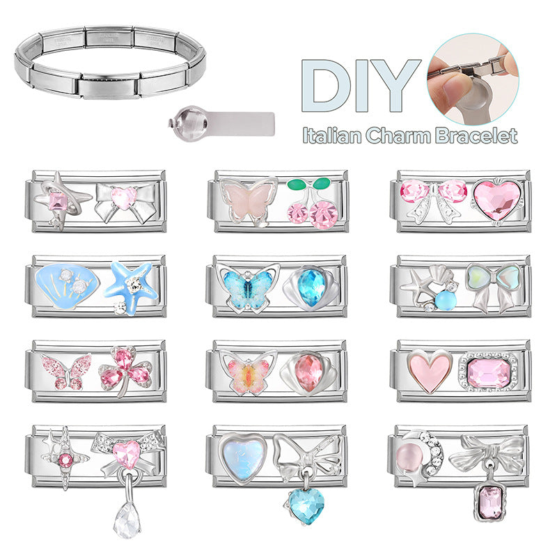 Wholesale 9mm Italian Charm Starter Bracelets DIY square section Creative Stainless Steel Composable Bracelet