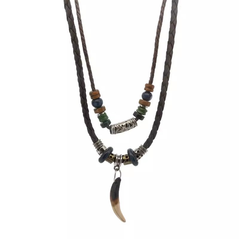 Wholesale Turquoise Necklace Vintage Handwoven Rope Pendant Sweater Chain Long Necklace ACC-NE-Miaosi001