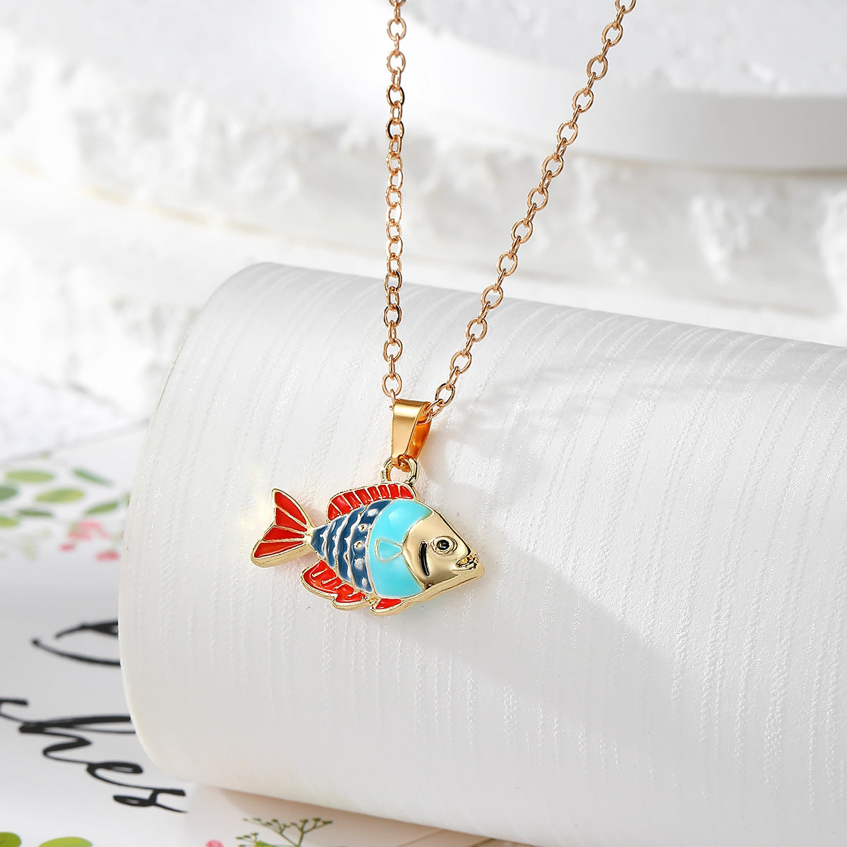 Wholesale Trendy 3D Cartoon Ocean Animal Alloy Dripping Oil Pendant Necklace Jewelry Accessory For Gift