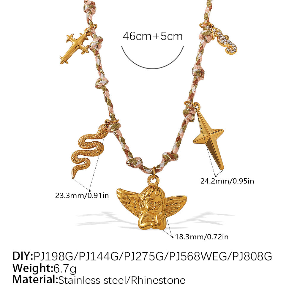 Wholesale  Retro Seaside Style DIY Freshwater Pearl Pendant Bracelet Stainless Steel Plated 18K Gold Ceramic Pendant Necklace for Women