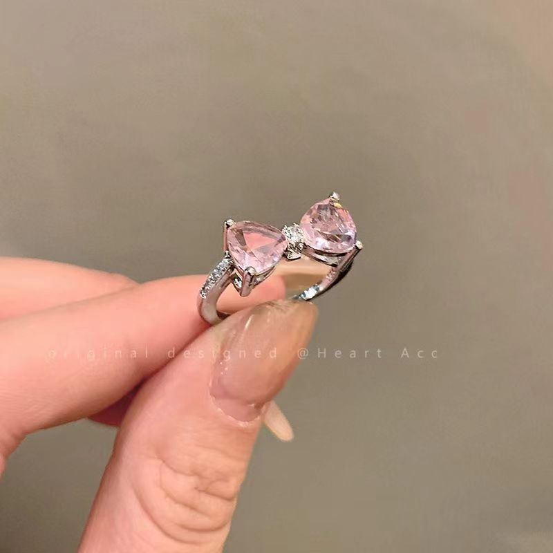 Wholesale Zircon Crystal Bow Open Ring For Women Pink Tone Adjustable Design Fashion Jewelry Accessory Everyday Wear Boutique Resale