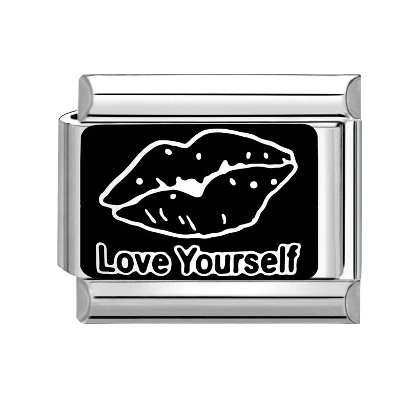 Wholesale Italian Charm Bracelet 9mm DIY Splicing Black and White Lettering Stainless Steel Composable Bracelet