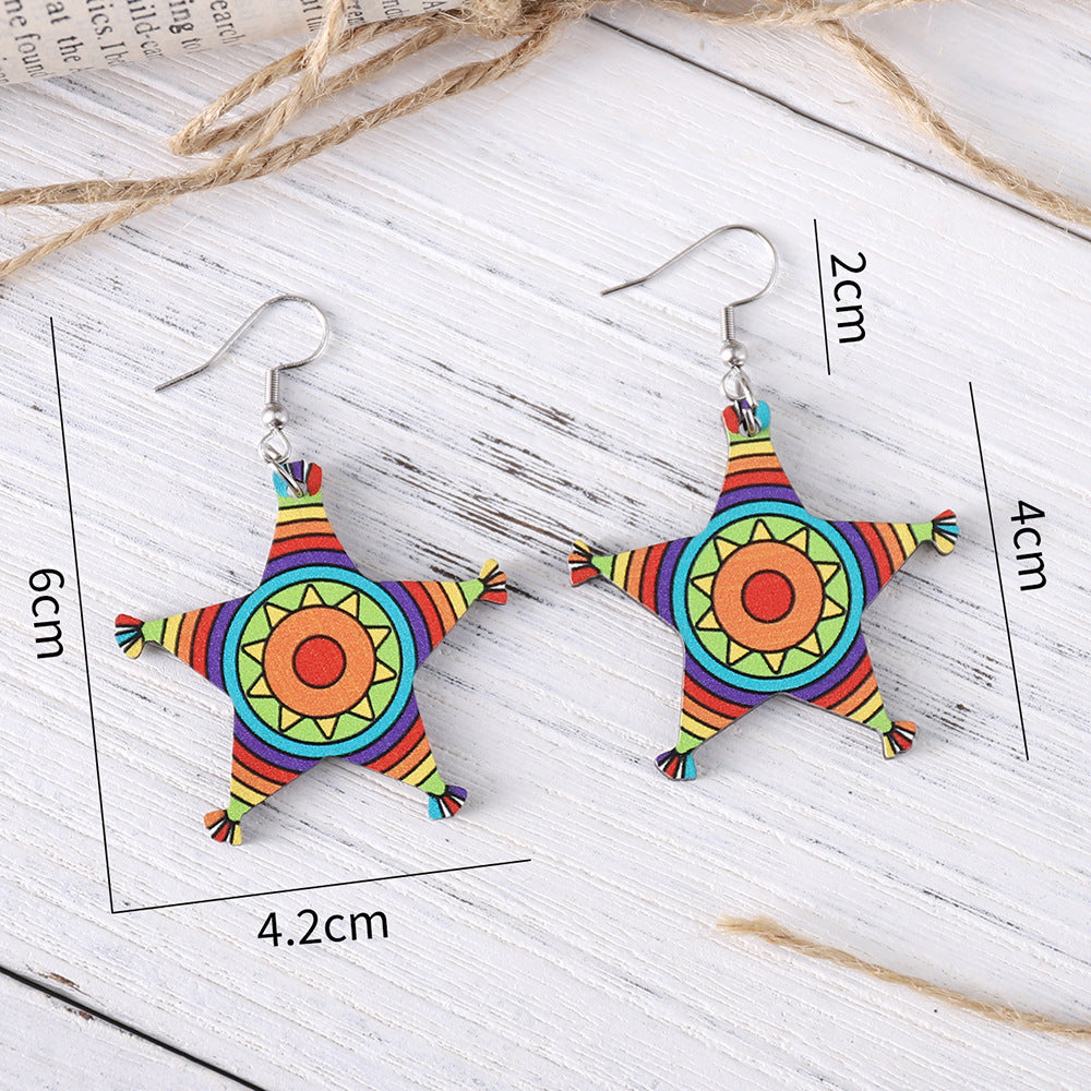 Wholesale cute color donkey beast cactus wooden double-sided earrings